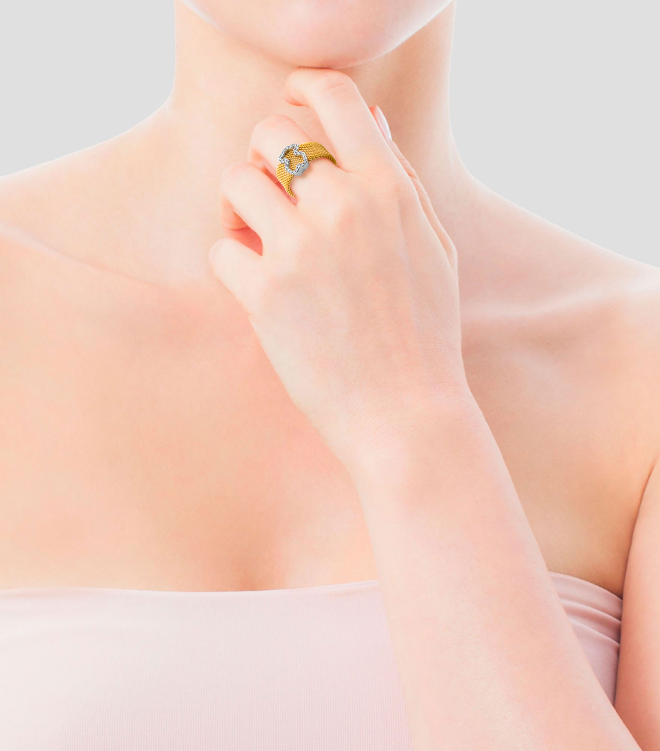 Anillo Icon Mesh en Oro con Diamantes Mujer